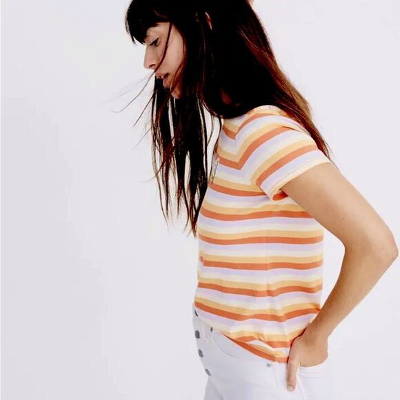 Madewell Embroidered Daisy Striped Shirt Size XS - Picture 6 of 13